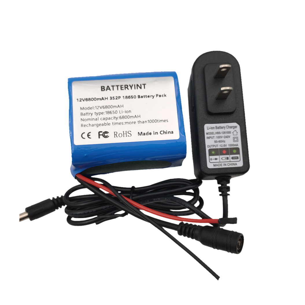 12V 6Ah 6000mAh 18650 배터리 팩 - BMS 및 12.6V 1A 충전기 포함