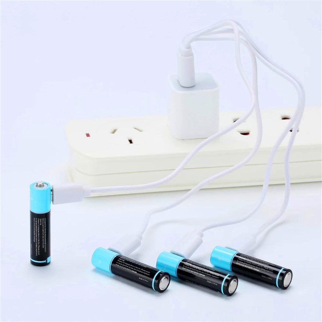 4 Peças de Pilhas Recarregáveis AAA 1.5V 450mAh com USB + Cabo de Carregamento USB