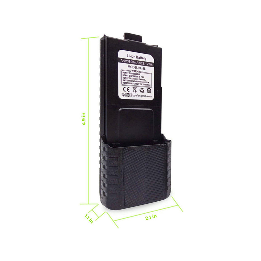 BTECH BL-5L 3800mAh Li-Ion Batterij voor BaoFeng, Grote Capaciteit, Geschikt voor UV-5X3, BF-F8HP en UV-5R Radio's