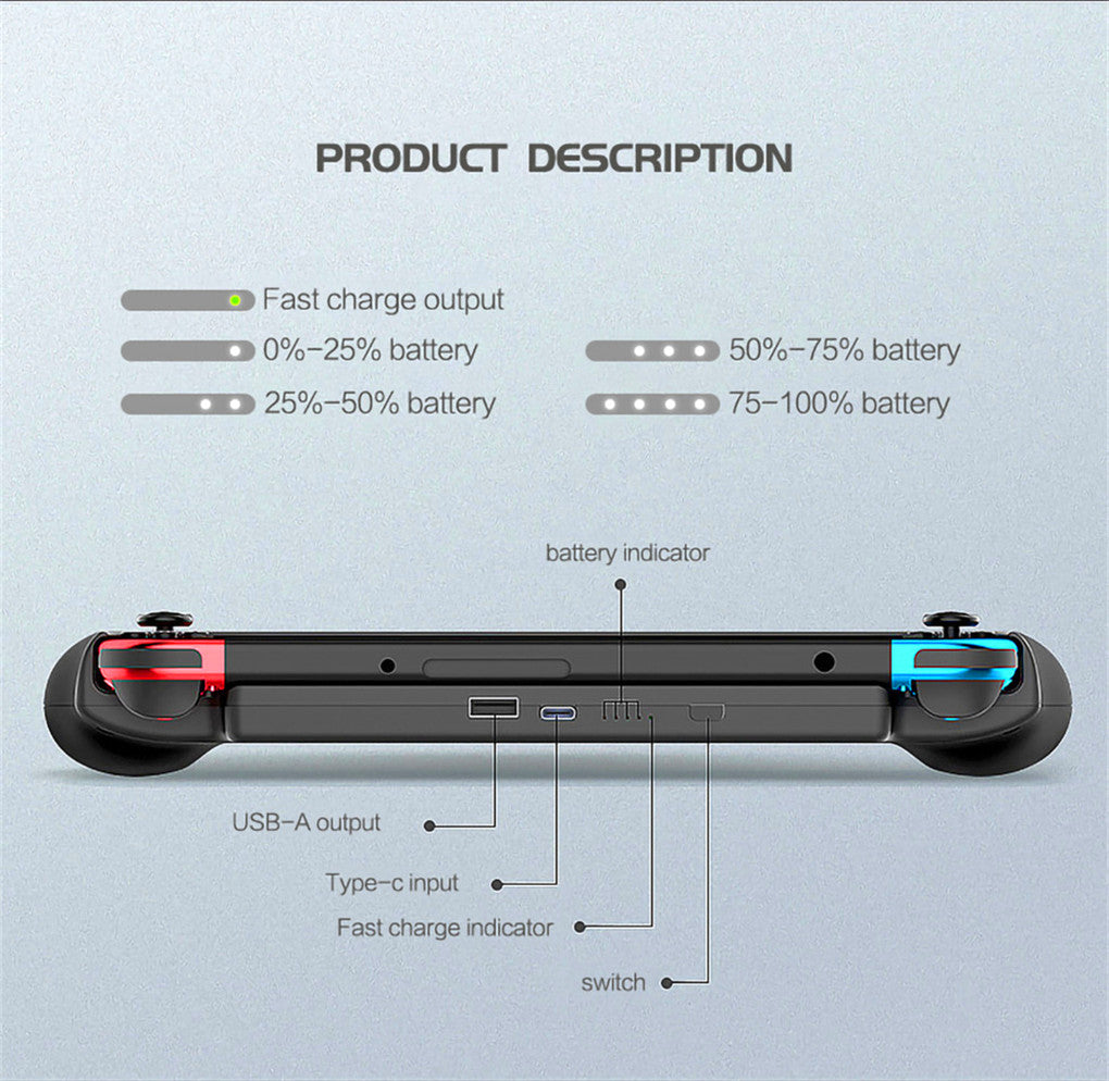Boîtier de batterie 10000mAh Power Bank, chargeur rapide de batterie externe pour Nintend Switch NS NX