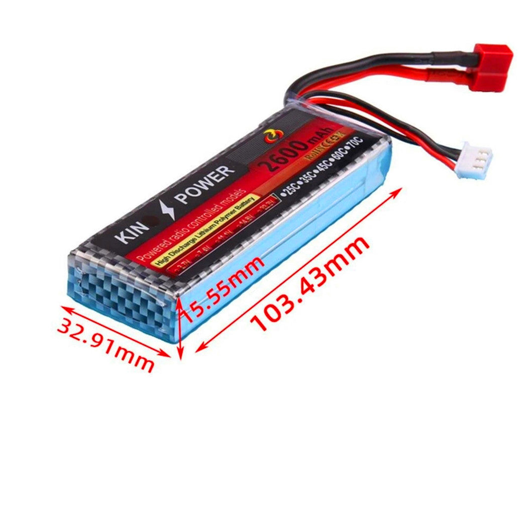 Batería Lipo de 7,4 V y 2600 mAh con conector T para actualización de coche RC WLtoys 1/14 144001