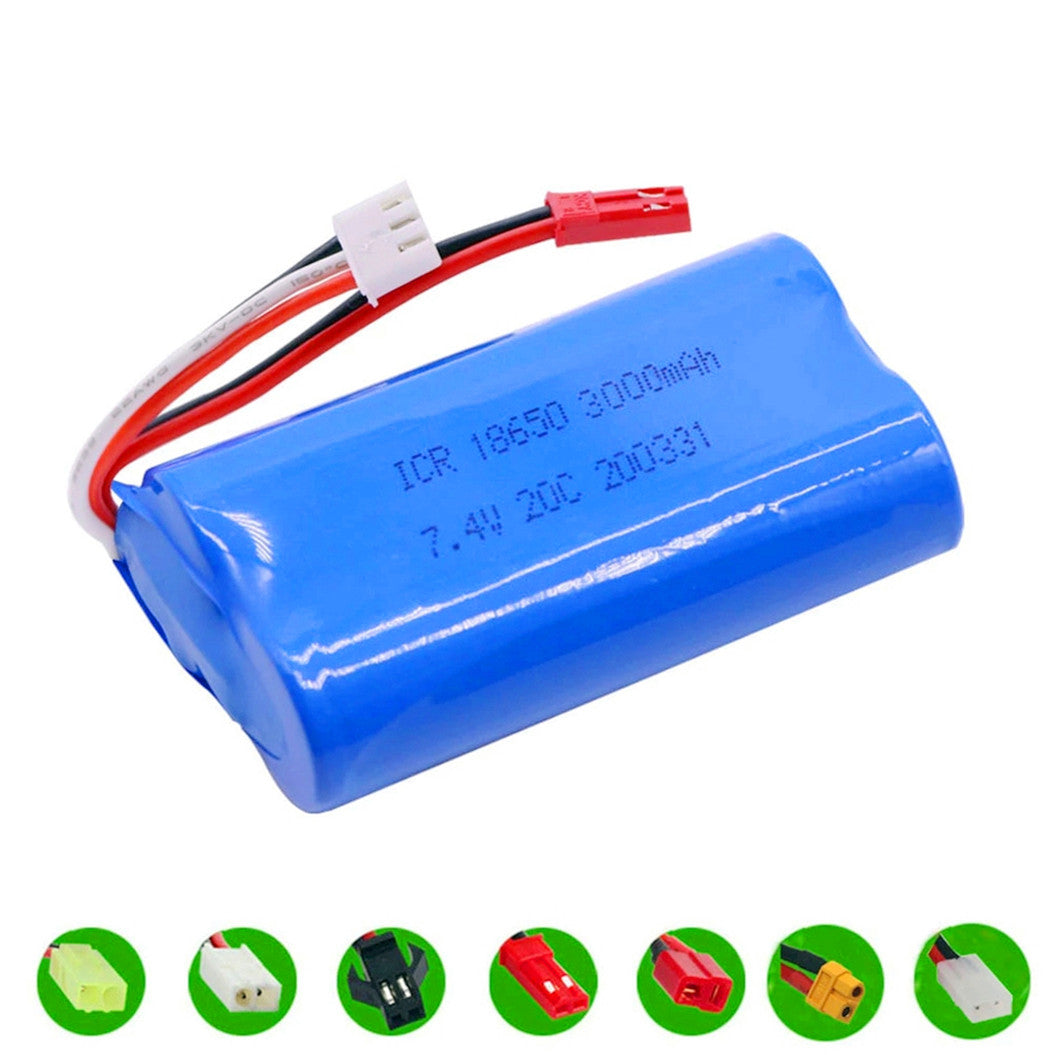 7.4V 3000mAh 2S 18650 LiPo バッテリー Udi U12A Syma S033g Q1 H100 H101 H102 H103 FT009 RCボート用モデルパーツ EL-2P / SM / JST / T コネクタ