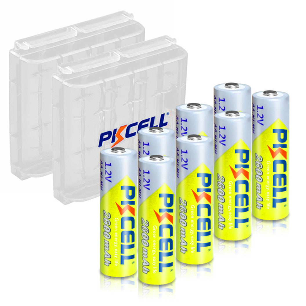 8PCS PKCELL NIMH AA 2600mAh 1.2V 2A Bateria Ni-Mh + 2 Caixas