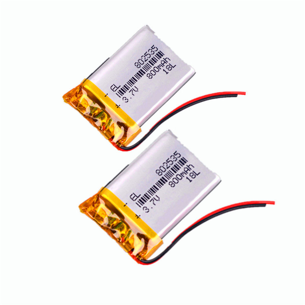 2개 세트 3.7V 리튬 배터리 800mAh 폴리머 배터리 802535 블루투스 DVR 플레이어 및 드라이빙 레코더용