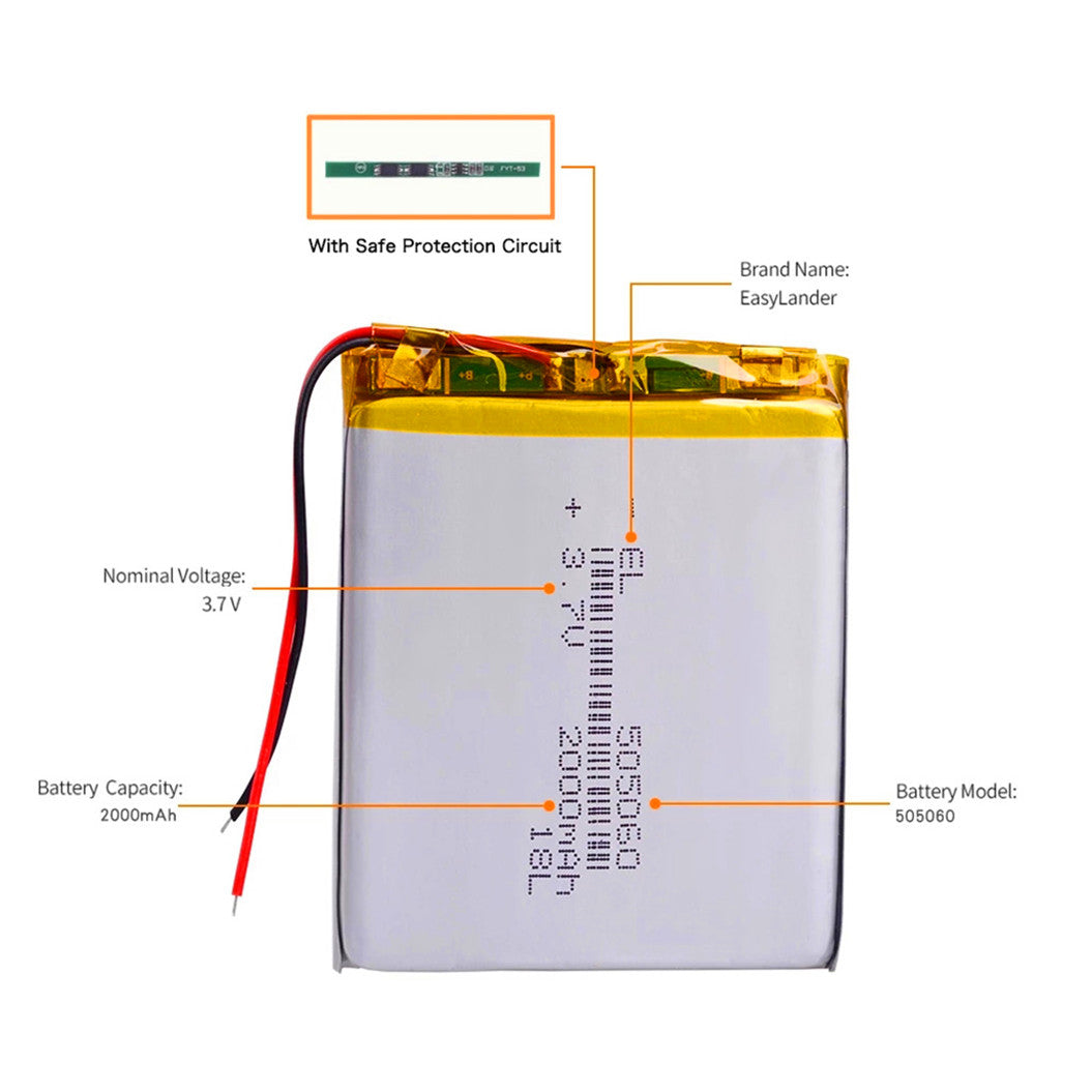 Batería de litio 505060 de 3,7 V y 2000 mAh para intercomunicador, altavoz Bluetooth, PDA, POS, GPSPOS