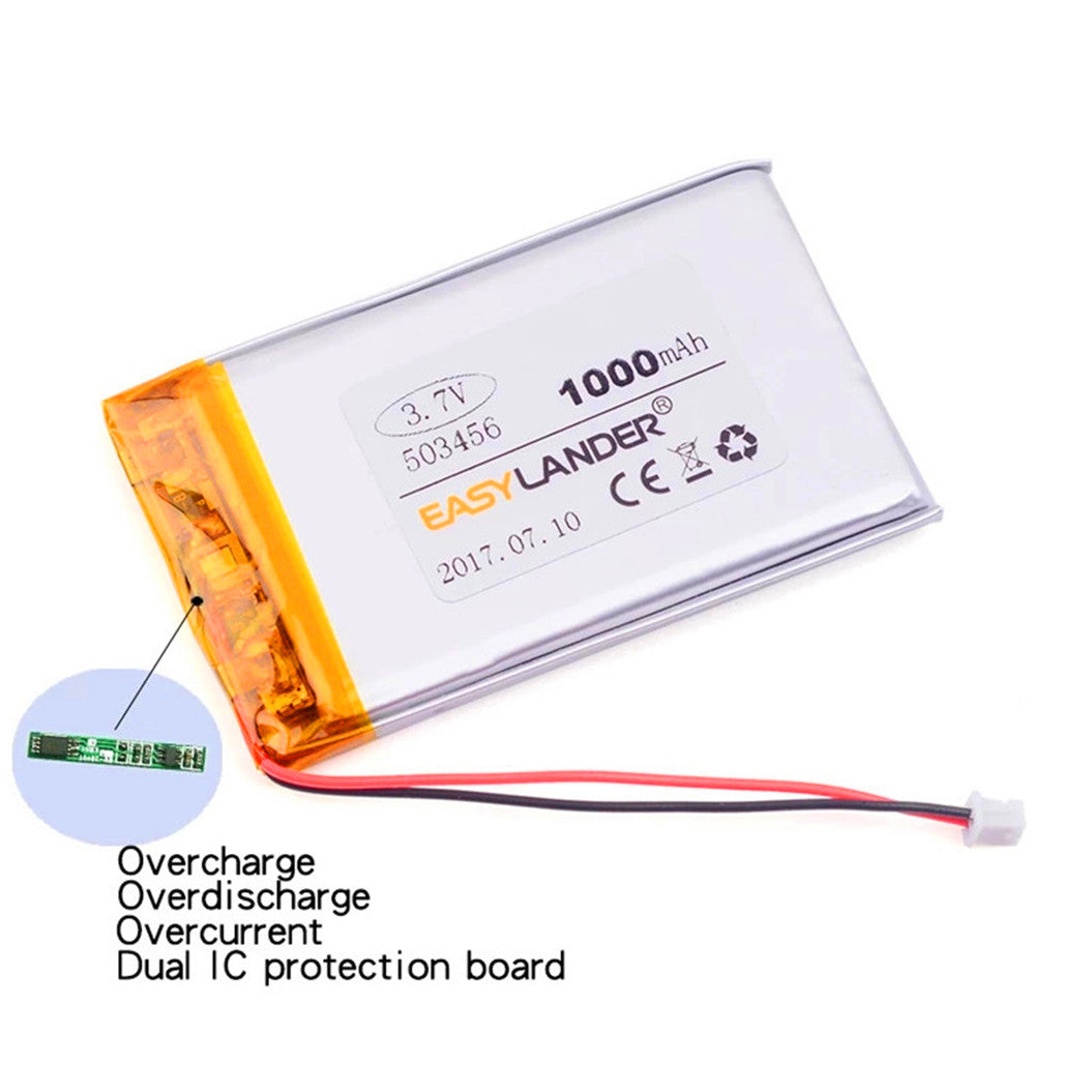 Bateria Polímero de Lítio 503456 3.7V 1000mAh para MP4, MP5, GPS Tracker, DVR, Fones de Ouvido e Brinquedos