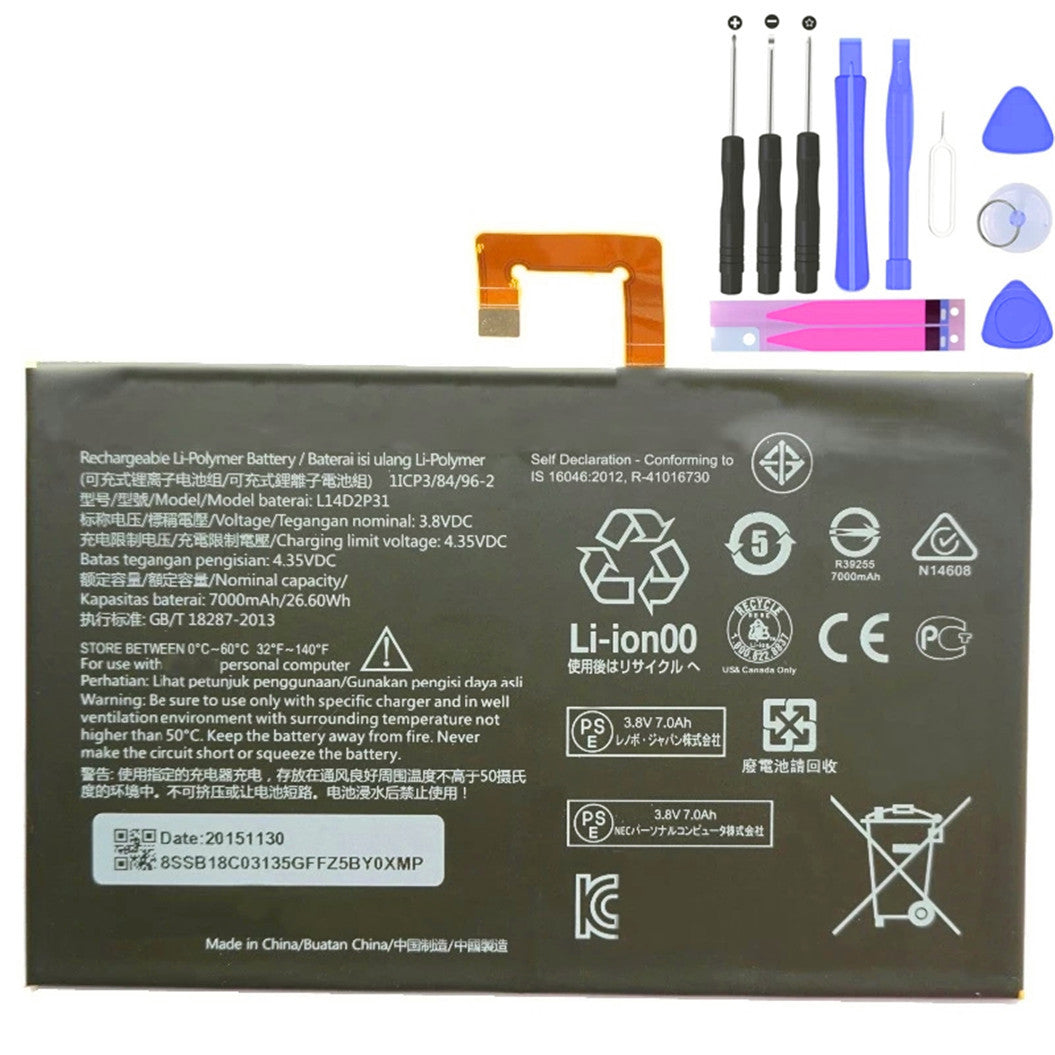 7000mAh L14D2P31 Replacement Battery For Lenovo Tab 2 A7600-F A10-70F Tab2 A10-70 A10-70L Tab2 a10-30 Phone Bateria+tools