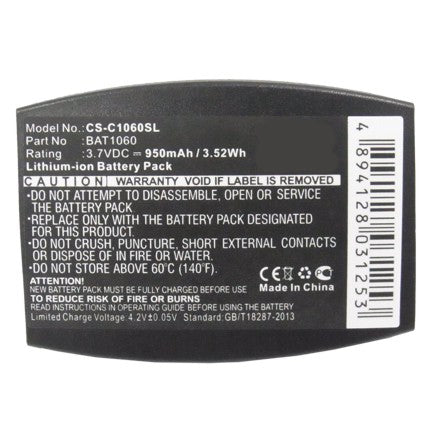 3.7V 950mAh Wireless Headset battery for C1060 C1060 Wireless Intercom RF1060 T-1 T-1 drive-thru headsets XT-1 Li-ion