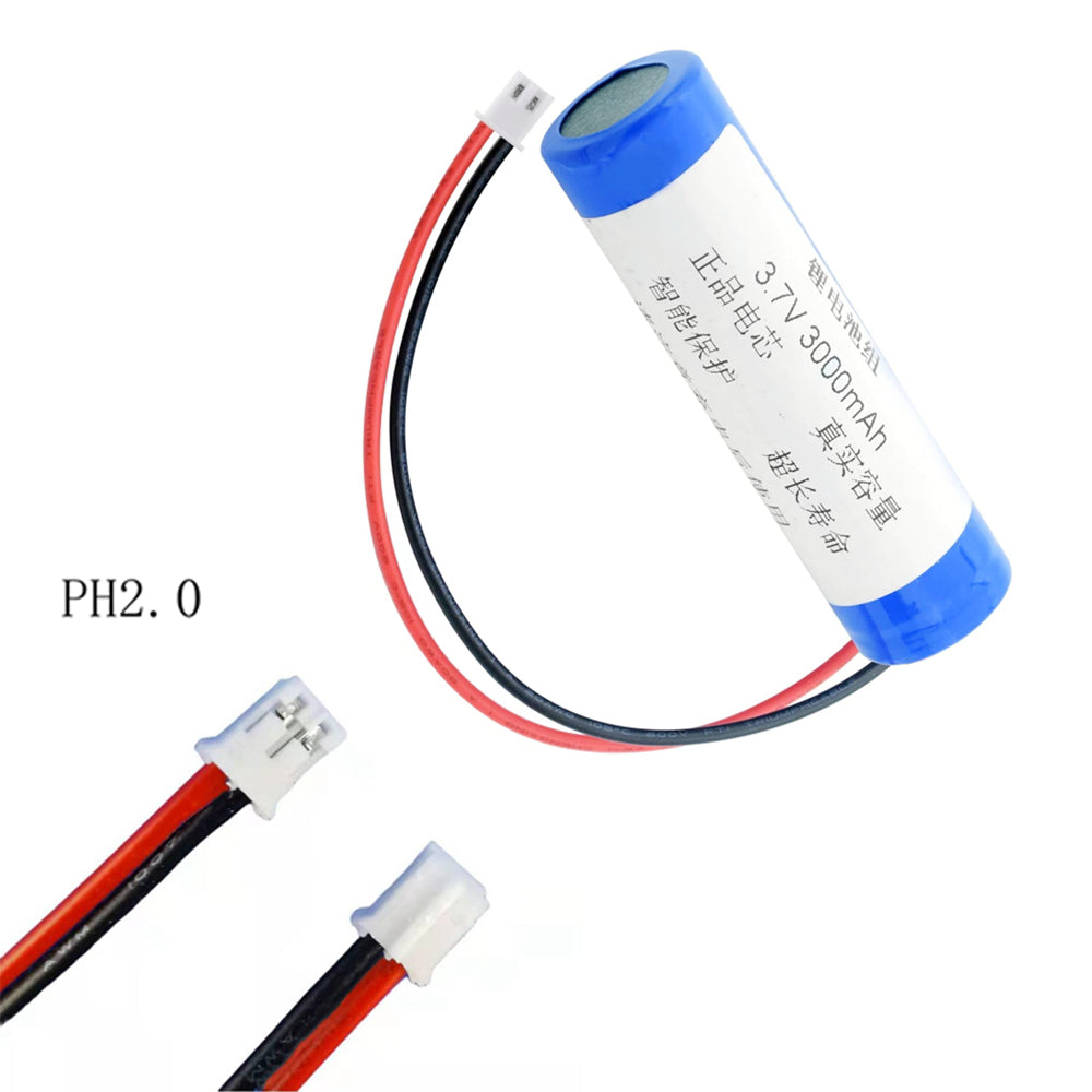 Bateria 3.7V 3000mAh 18650 Li-Ion Recarregável com Conector XH 2.54mm de 2 Pinos para RC Boat e Power Bank DIY