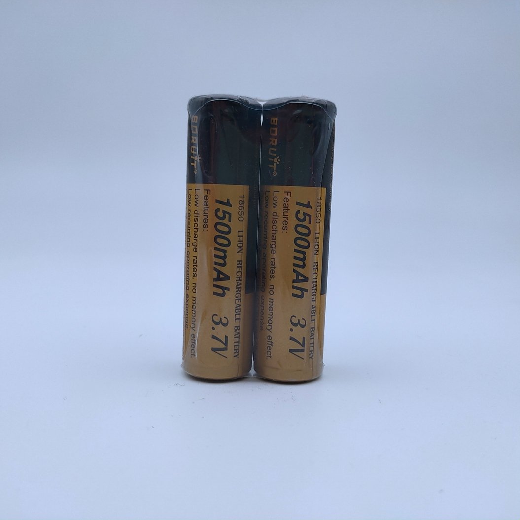 2PCS BORUiT 3.7V 1500mAh 18650 리튬 배터리, PCB 포함, 헤드램프 및 손전등용