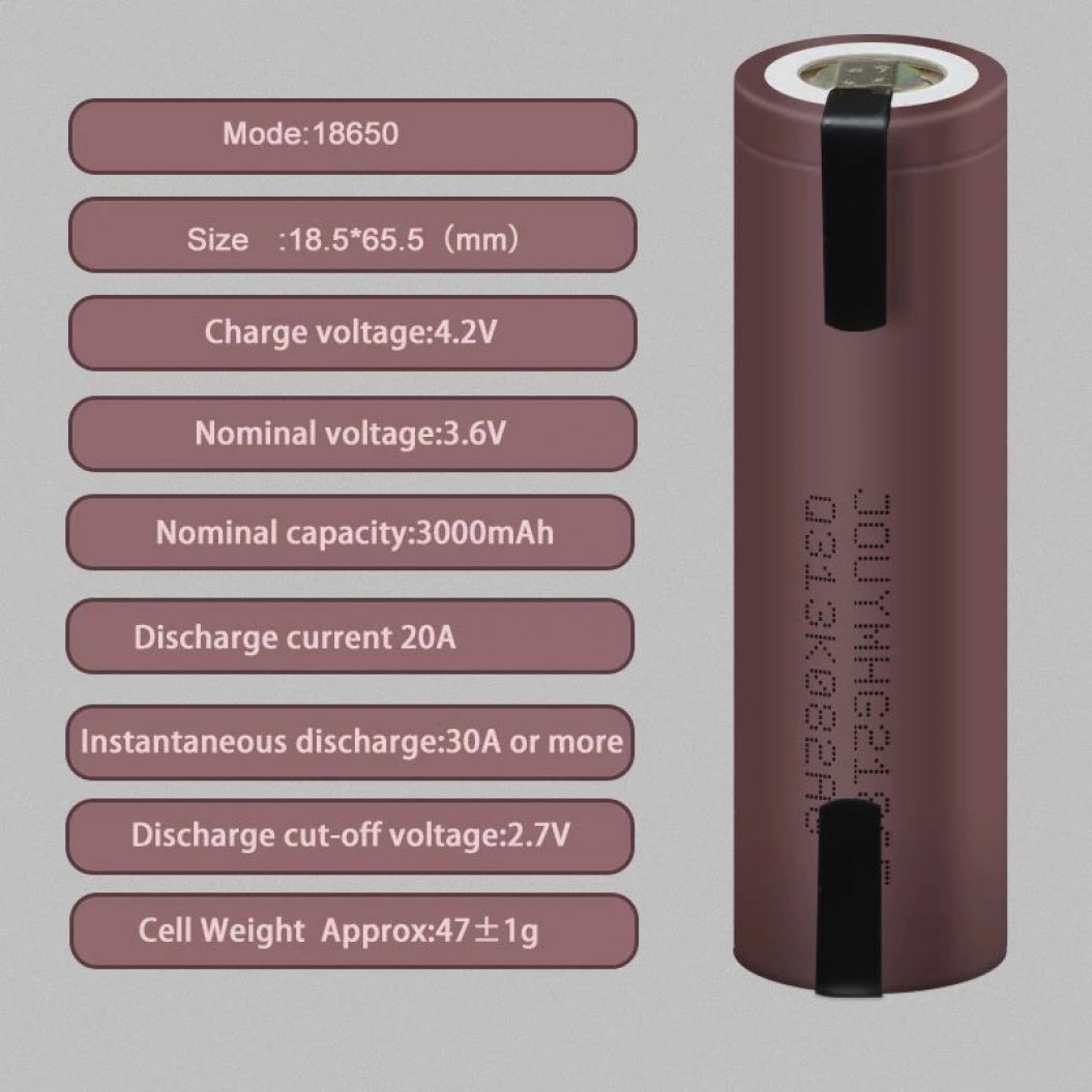Batería HG2 18650 de 3,7 V, 3000 mAh, 20 A, original, alta descarga, tira de níquel mia