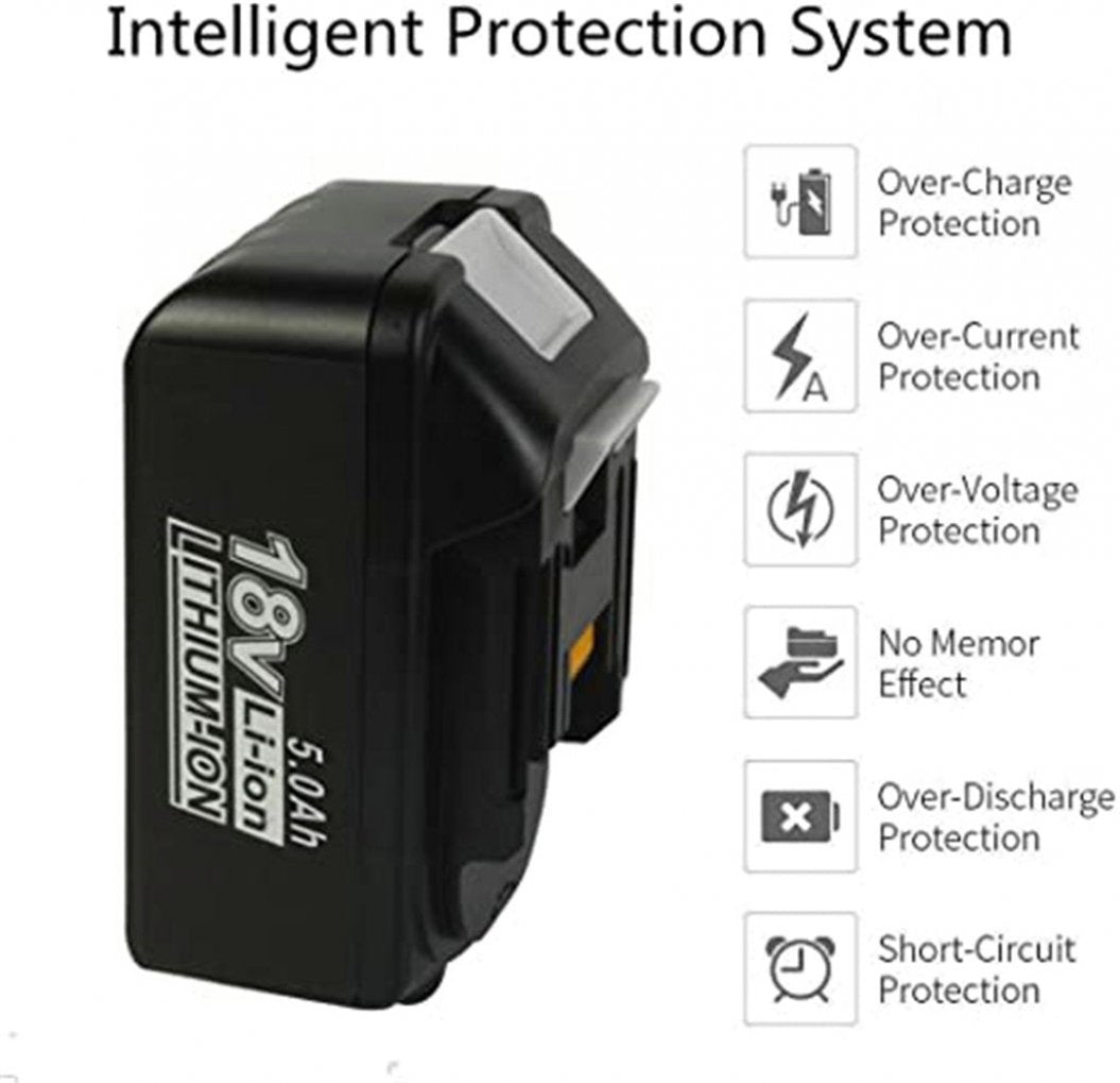 Batterie de rechange lithium-ion 18 V 5,0 Ah pour Makita BL1860, BL1850B, BL1850