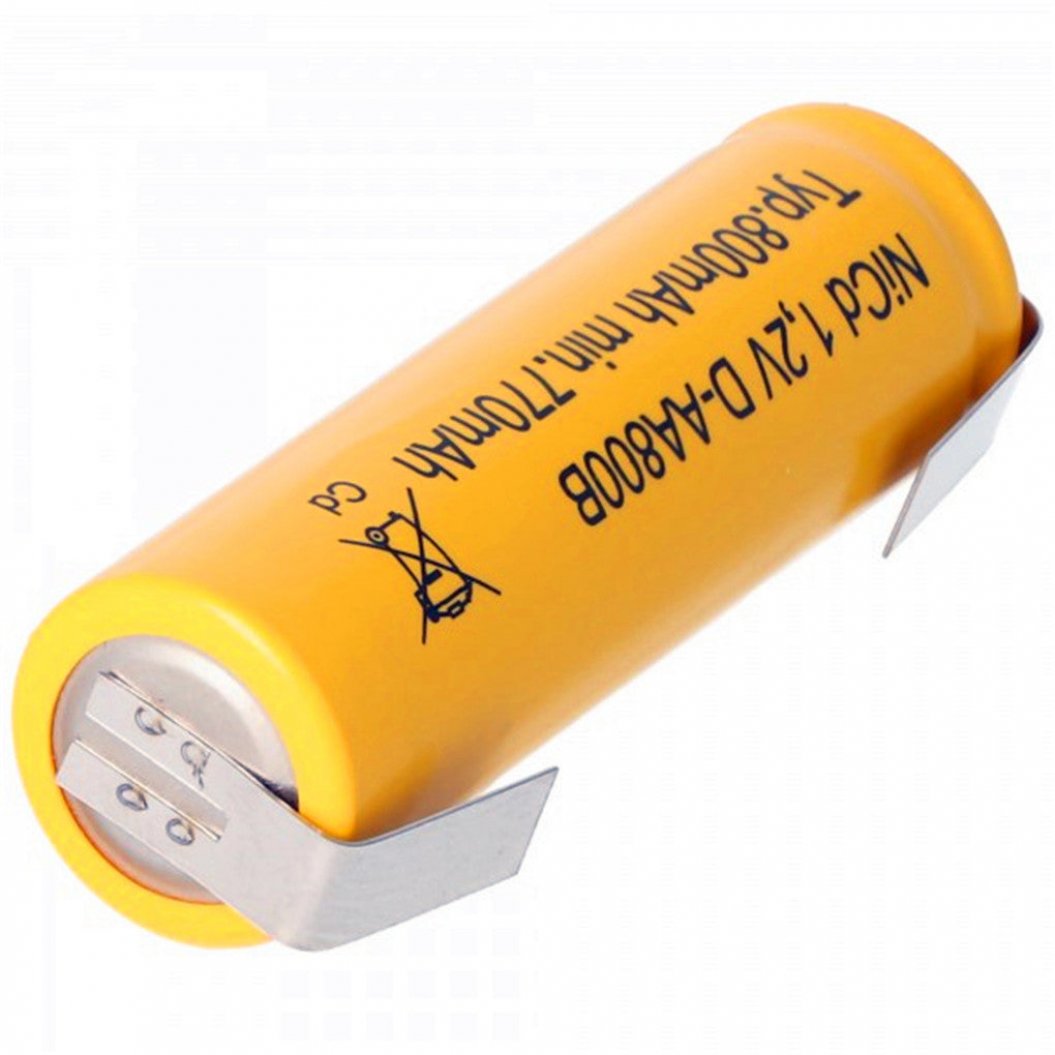 Bateria Níquel-Cádmio (NiCD) Tipo Mignon 1.2V 800mAh AA com Terminais de Solda em Forma de U