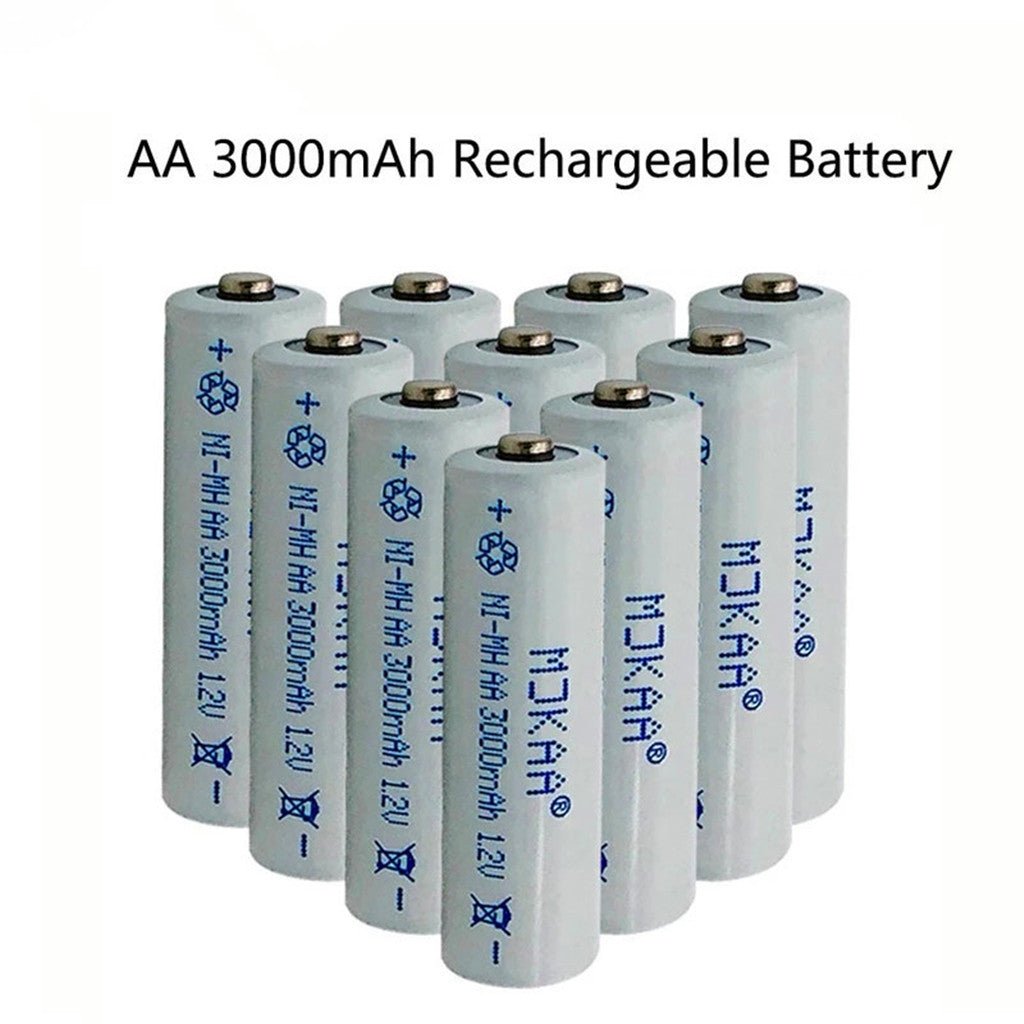 10 pilas AA de 3000 mAh, 1,2 V, Ni-MH, 2 A, neutras, para precargar dispositivos electrónicos