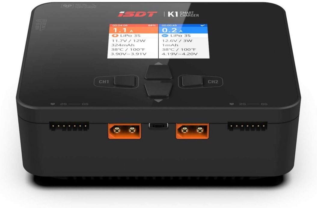 Cargador de batería K1 Lipo ISDT CA 100 W CC 250 W X 2 Cargador equilibrado de por vida Batería Lilon LiPo 1-6S LiHv Pb NiMH RC