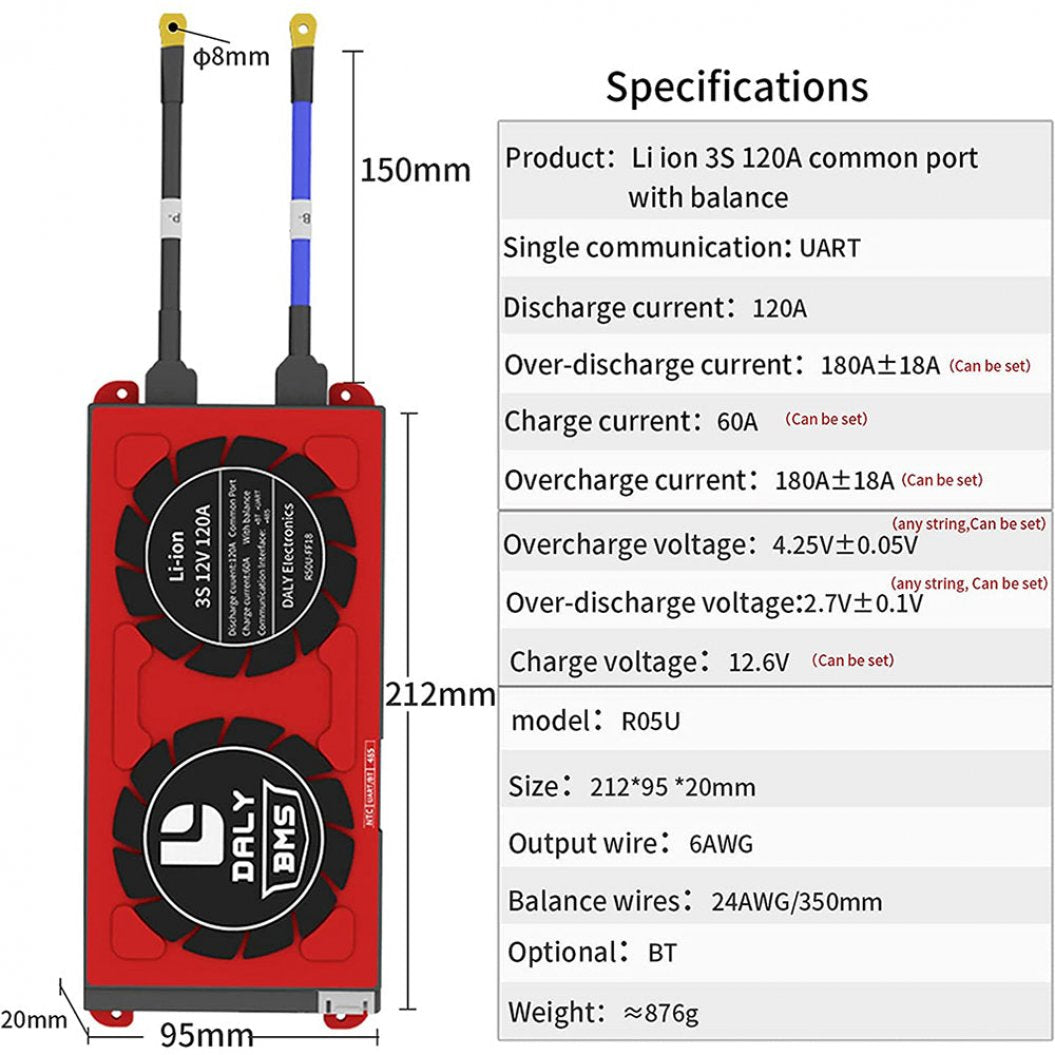 Daly BMS Li-Ion 3S 12V 120A 분리형 리튬 배터리 BMS