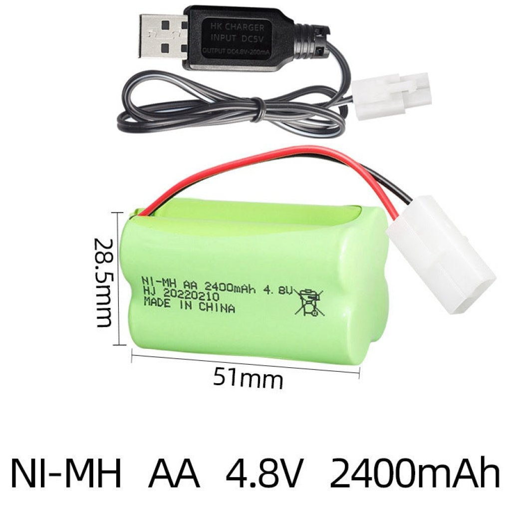 Bateria Recargável 4.8V 2400mAh AA NiMH com Cargador USB para Brinquedos de Controle Remoto