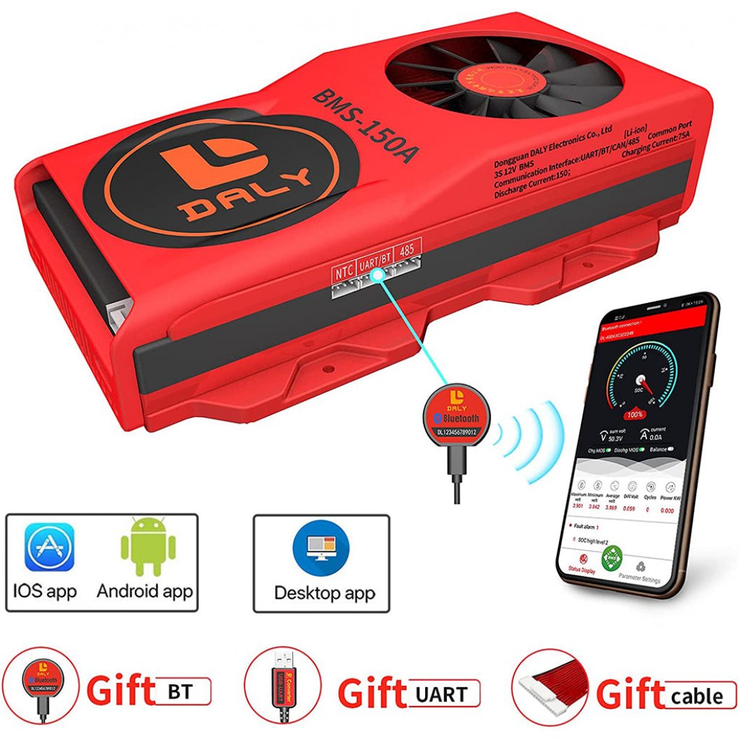 Daly Smart BMS Li-ion 3S 12V 150A com Ventoinha Bluetooth BMS Board Lithium Battery Protection Board 50120209