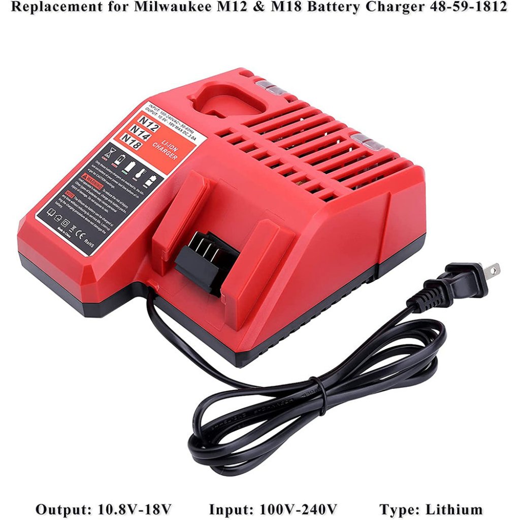 Carregador de Bateria Milwaukee M12 M18 48-59-1812, Compatível com as Baterias Milwaukee 12V-18V M18 48-11-1852 48-11-1850 M12 48-11-2460