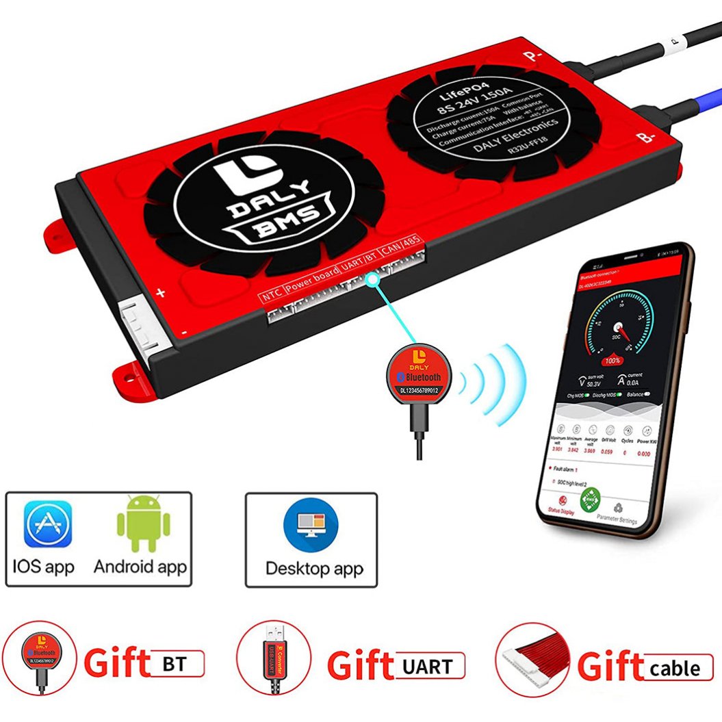Placa BMS Inteligente Daly LiFePO4 8S 24V 150A com Bluetooth 20 95 212