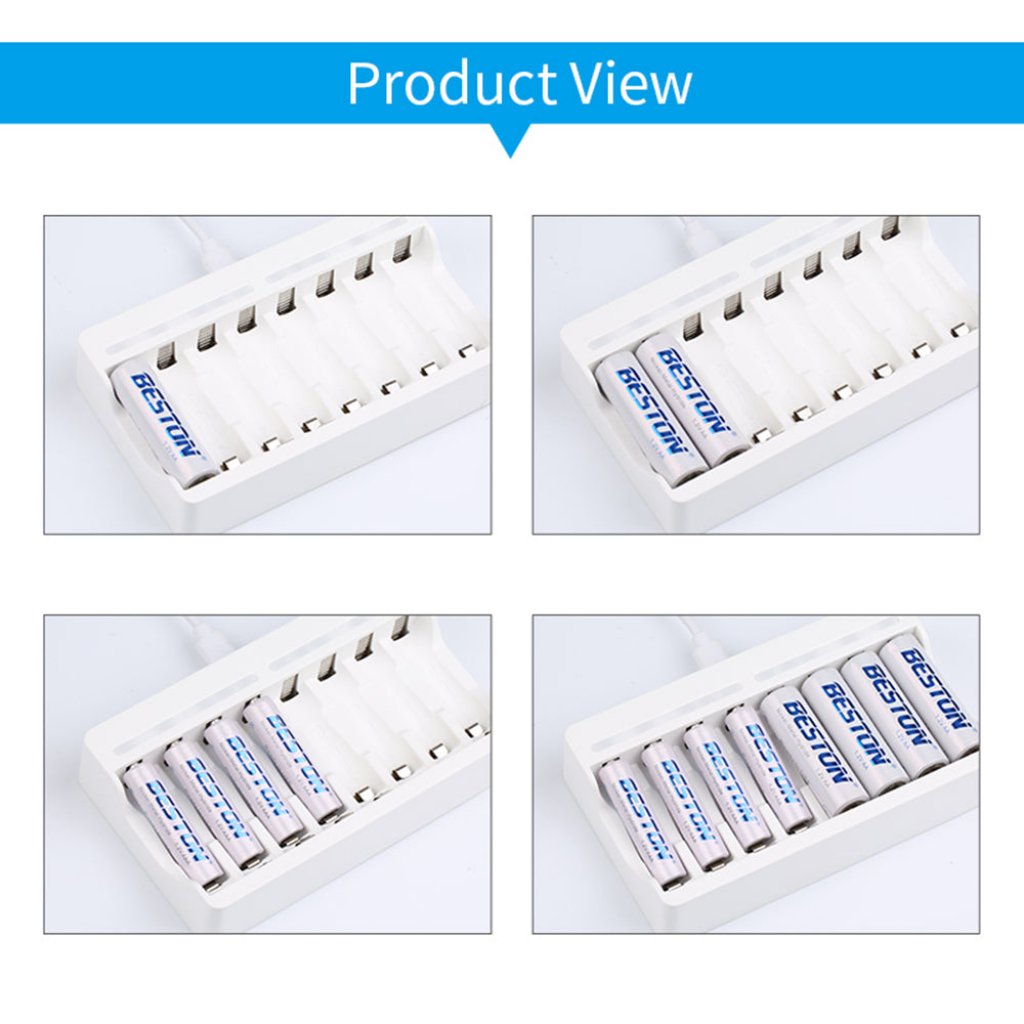 8-Kanaals Slimme Snellader AA AAA Oplaadbare Oplader USB Beston C9010