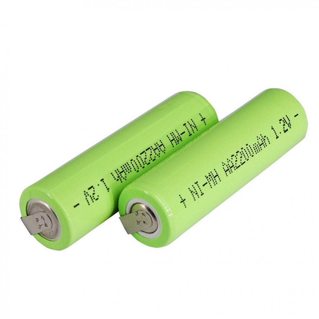 2 Peças de Bateria AA 1.2V 2200mAh NiMH com Aba de Soldagem para Aparador Elétrico e Escova de Dentes