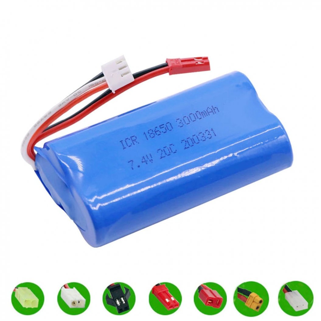 7.4 V 3000mAh 2S 18650 LiPo-batterij voor Udi U12A Syma S033g Q1 H100 H101 H102 H103 FT009 RC-boten en modelonderdelen met JST-aansluiting