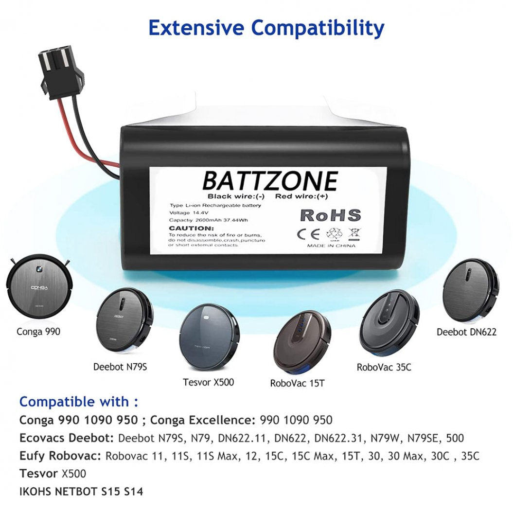 Batterie de remplacement Li-Ion 14,4 V 2600 mAh pour Conga Excellence Conga Excellence y, Conga Excellence 990, Conga Excellence 950, Conga Excellence 1090