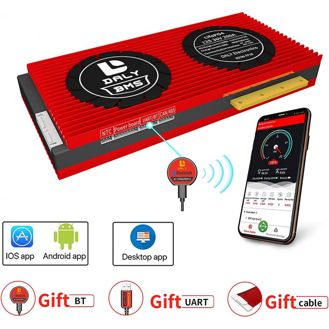 Placa BMS Daly Smart Lifepo 12S 36 V 200 A con Bluetooth 32130221