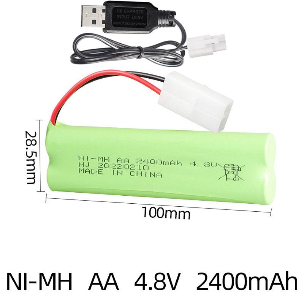 Bateria Recargável 4.8V 2400mAh AA NiMH com Cargador USB para Brinquedos de Controle Remoto