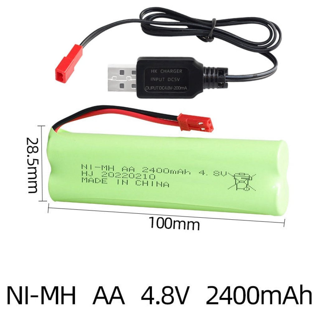 Bateria Recargável 4.8V 2400mAh AA NiMH com Cargador USB para Brinquedos de Controle Remoto