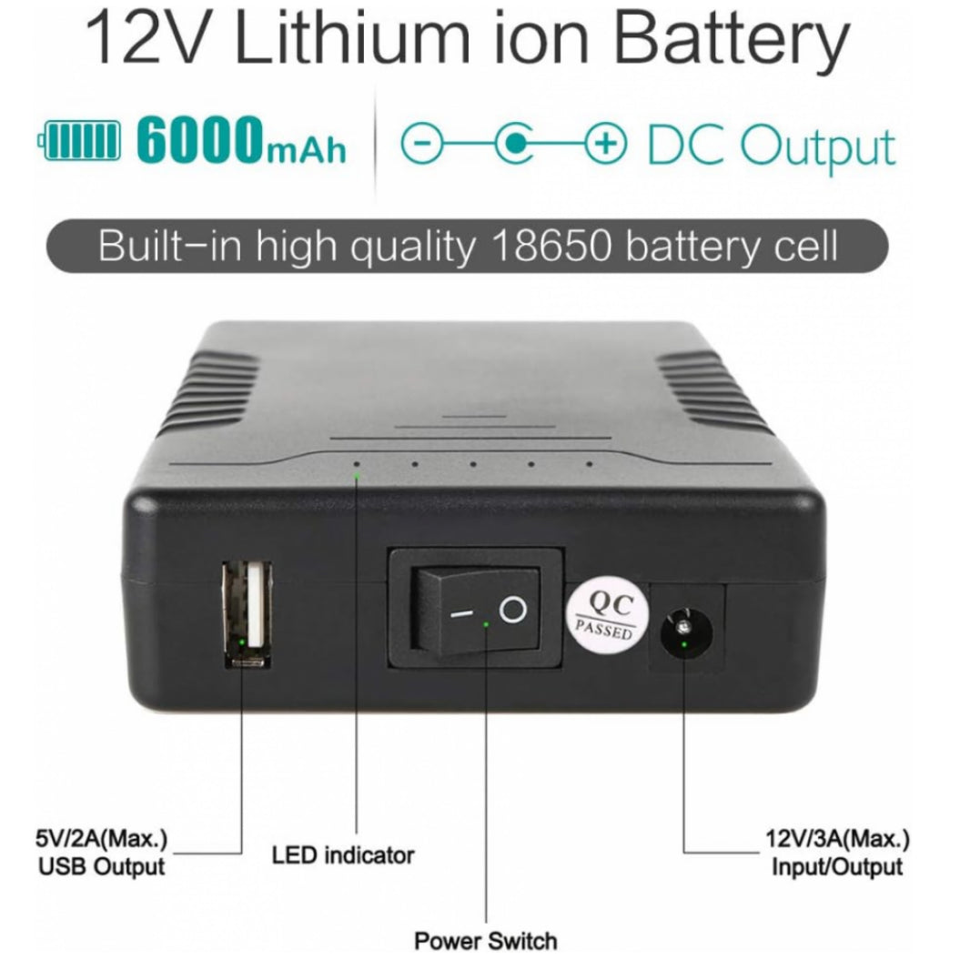 12V 6000mAh DC Output Battery Pack for LED Strip and CCTV Camera with Charger