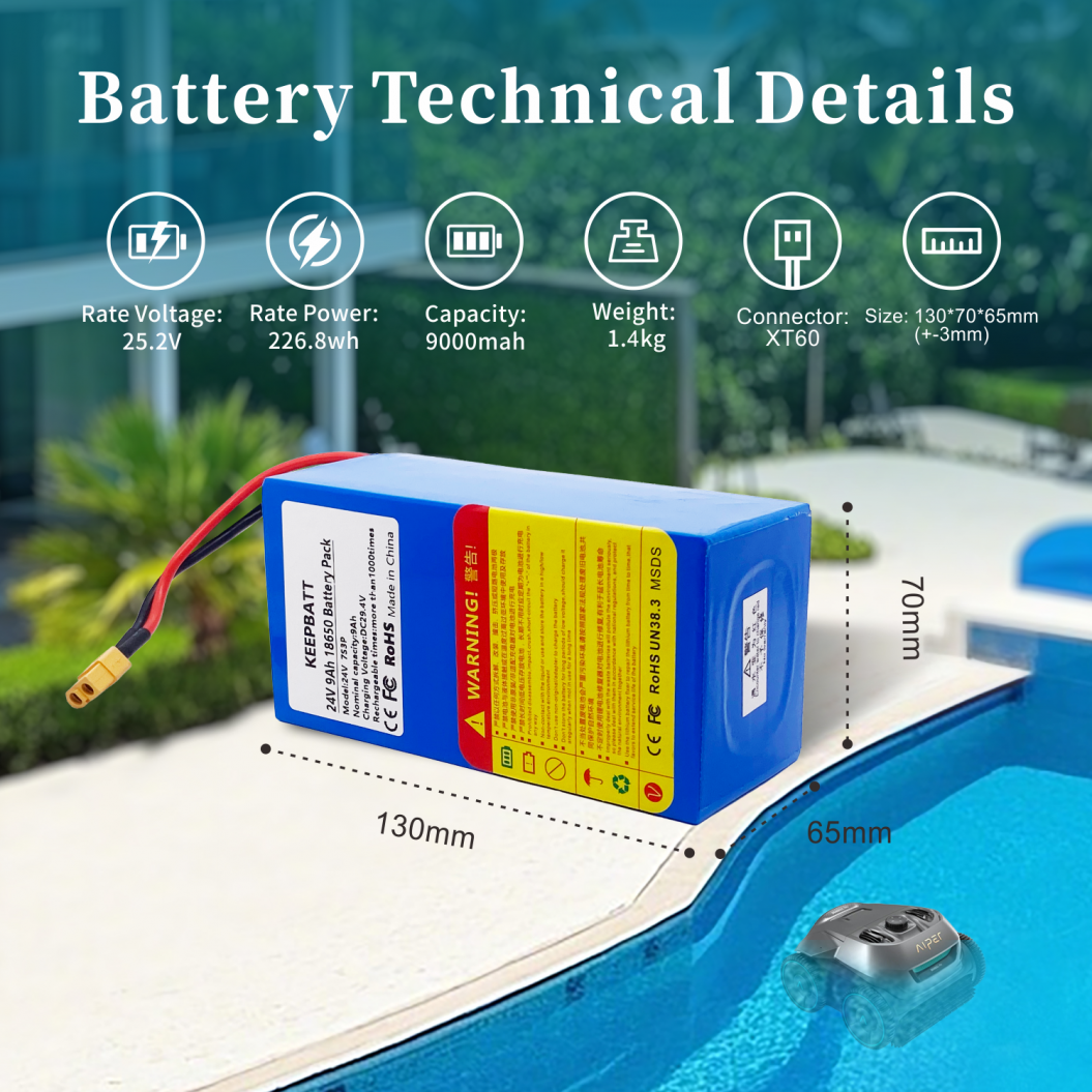 KEEPBATT 24V 25.2V 9Ah Replacement Battery Pack for Aiper Seagull Pro