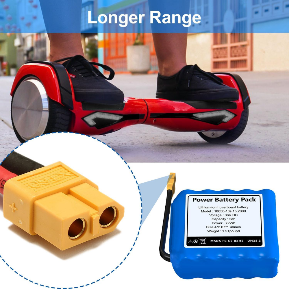 Replacement 36V 2Ah Hoverboard Battery High Capacity Lithium Battery for Hoverboards