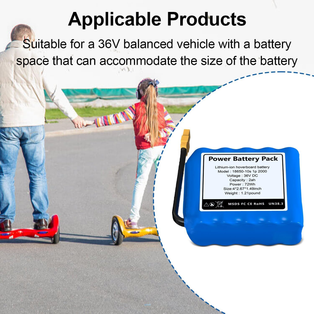 Replacement 36V 2Ah Hoverboard Battery High Capacity Lithium Battery for Hoverboards