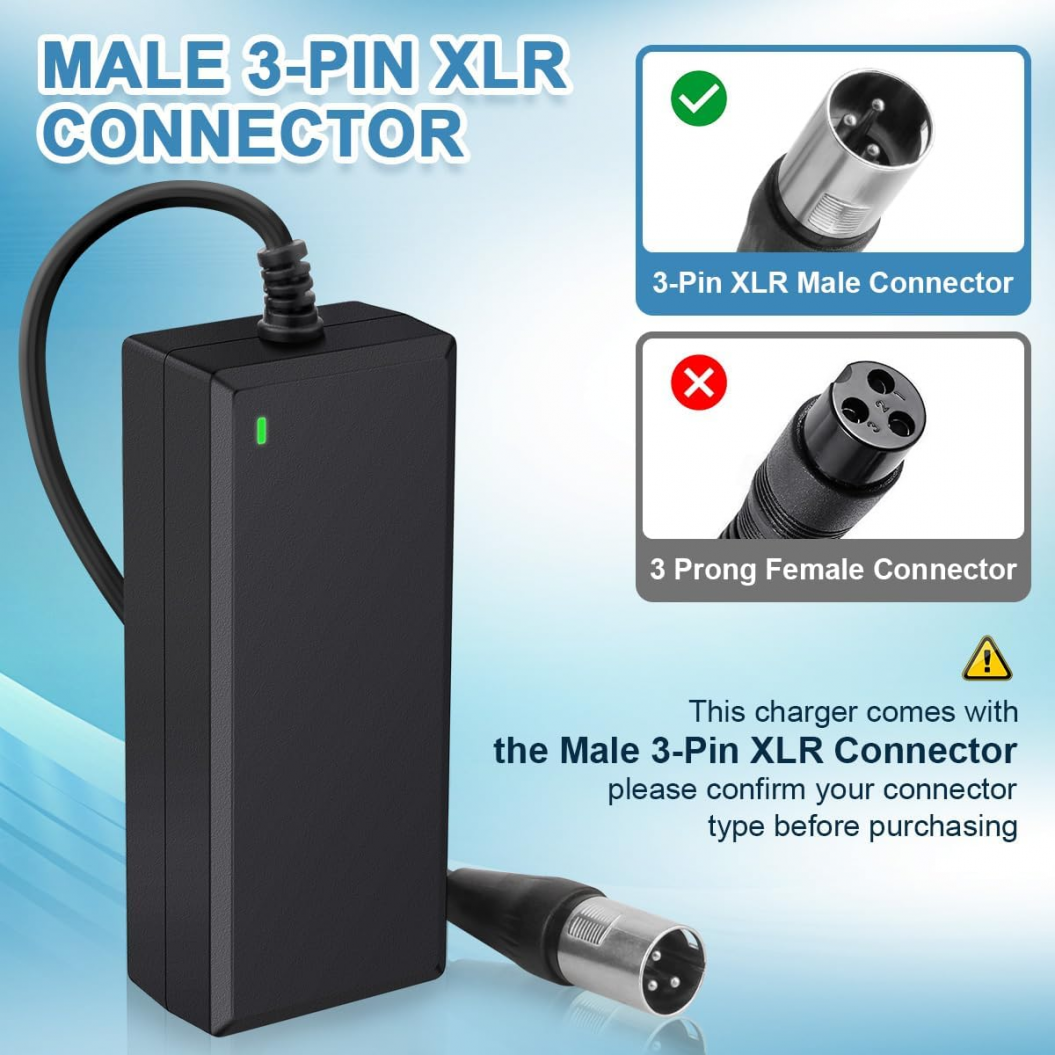 24V 2A 3-Pin XLR Electric Scooter Battery Charger for Go-Go Elite Traveller Plus HD US, Pride Mobility Scooter, Ezip Mountain Trailz, Jazzy Power Chair