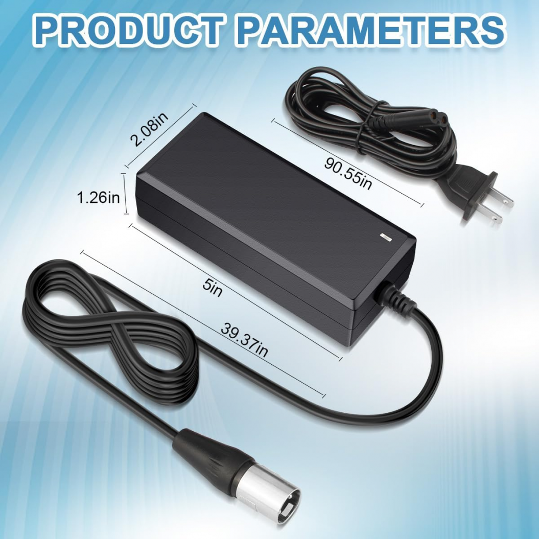 24V 2A 3-Pin XLR Electric Scooter Battery Charger for Go-Go Elite Traveller Plus HD US, Pride Mobility Scooter, Ezip Mountain Trailz, Jazzy Power Chair