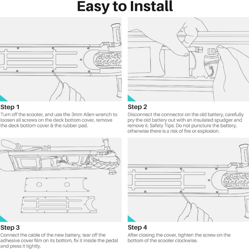 Bateria Substituta 21.6V 2.5Ah para Patinete Elétrico Infantil E9/E9 Pro/E9 Apex