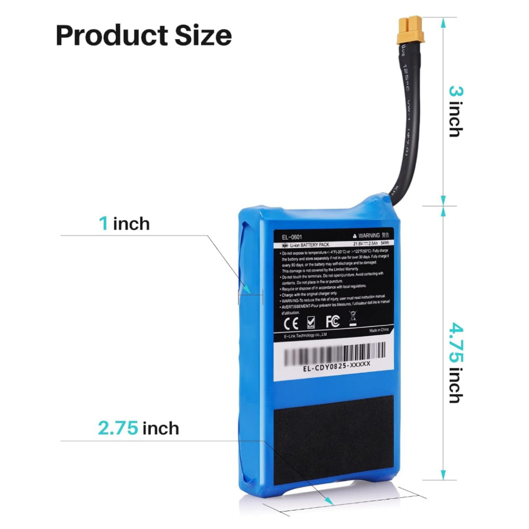 Bateria Substituta 21.6V 2.5Ah para Patinete Elétrico Infantil E9/E9 Pro/E9 Apex