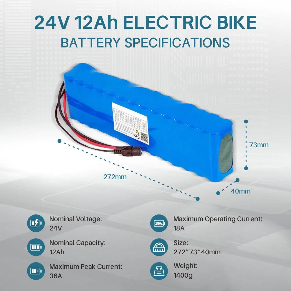24V 12000mAh 전기 자전거 모터 Ebike 재충전 가능 배터리 스쿠터 18650 29.4V와 충전기
