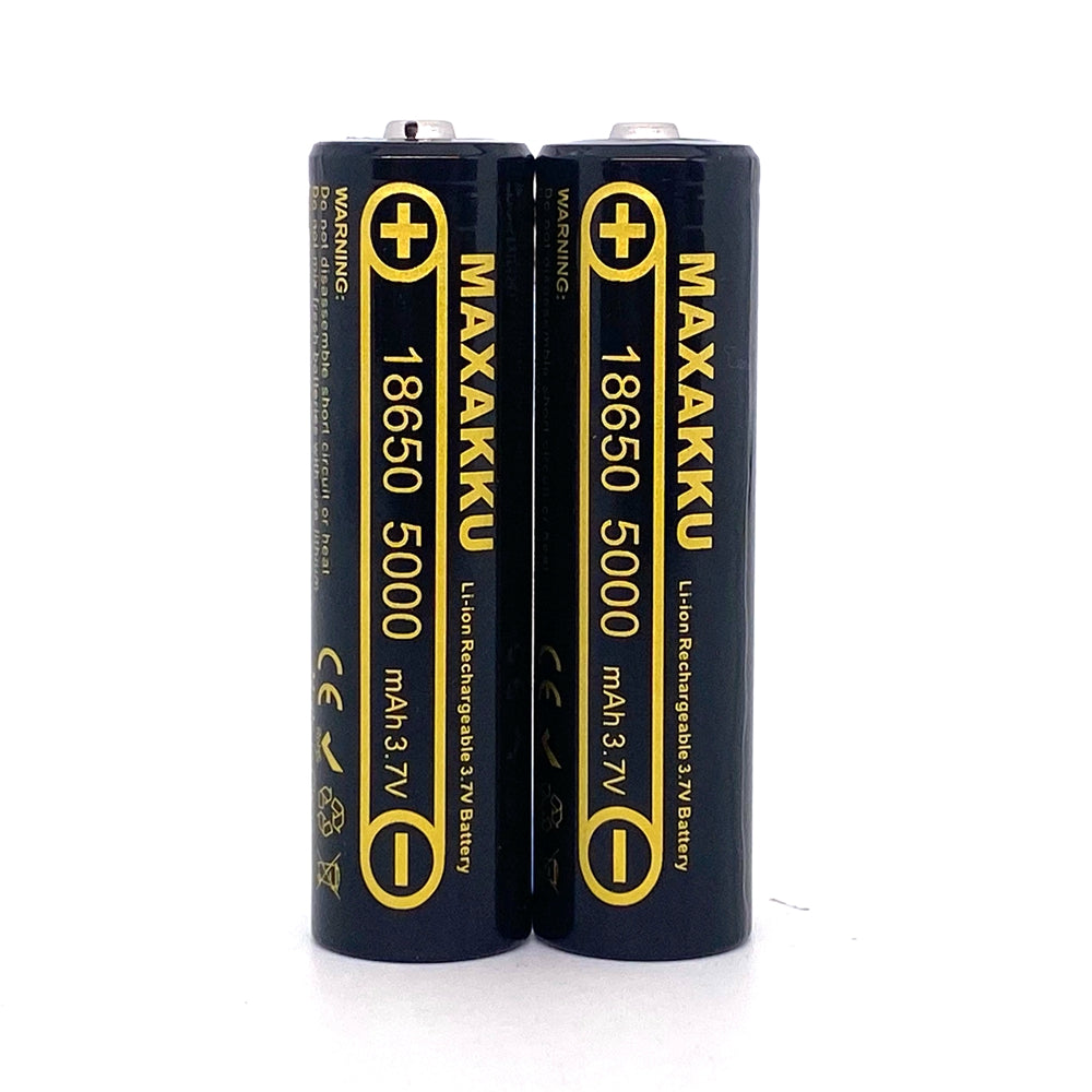 Lot de 2 batteries rechargeables 18650 3,7 V 5000 mAh pour lampe de poche LED grande capacité