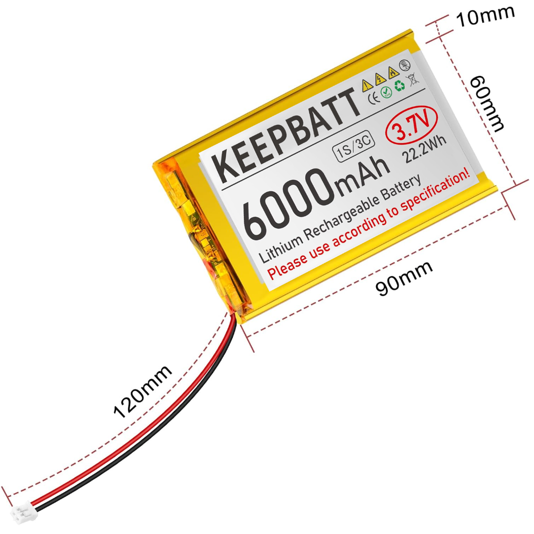 3.7V 6000mAh 906090 LiPo Battery Rechargeable 1S 3C with Protection Board PH2.0A Plug for Arduino ESP32 Board RPI Battery Pack