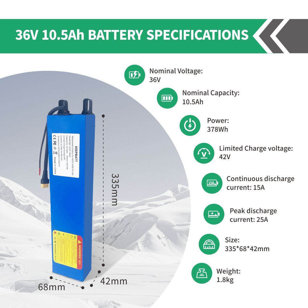 Batterie de remplacement KEEPBATT 36V 10.5Ah pour trottinette électrique AOVO M365 Pro Elite