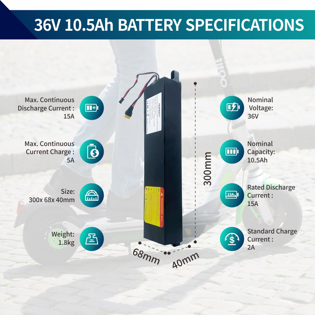 Batterie de rechange KEEPBATT 36 V 10,5 Ah adaptée au scooter électrique Hiboy S2 K4