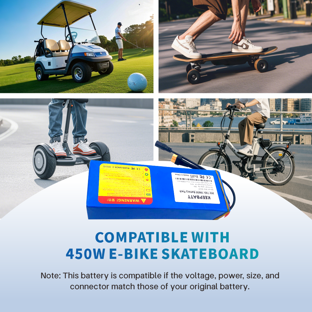 36V 10S2P 7Ah 450Watt 18650 리튬 이온 배터리 XT60 연결, 스케이트보드 및 전기 자전거용