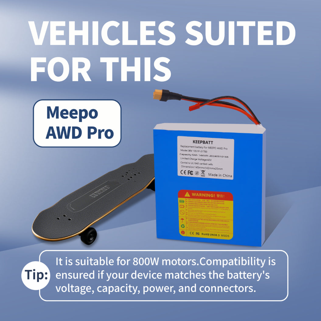 KEEPBATT 36V 5Ah Vervangingsbatterij voor Meepo AWD Pro E Skateboard