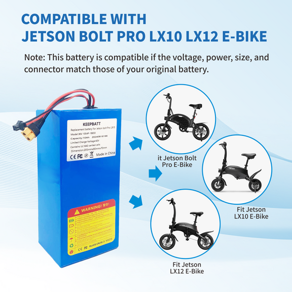 36V 10Ah Replacement Battery for Jetson Bolt Pro LX10 LX12 Electric ...