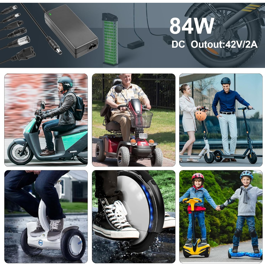 42V 2A Universal Scooter Charger with 7 Connections for 36V 10S Li-ion Battery 7 In 1 E-Scooter Charger for Jetson Gotrax Ninebot Bike