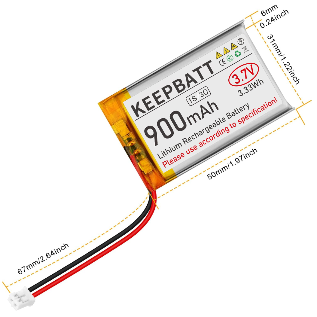 3.7V 900mAh 603450 LiPo Battery Rechargeable 1S 3C with Dual Battery PCB Micro PH2.0 Plug for IoT PDA Camera GPS Smart Development