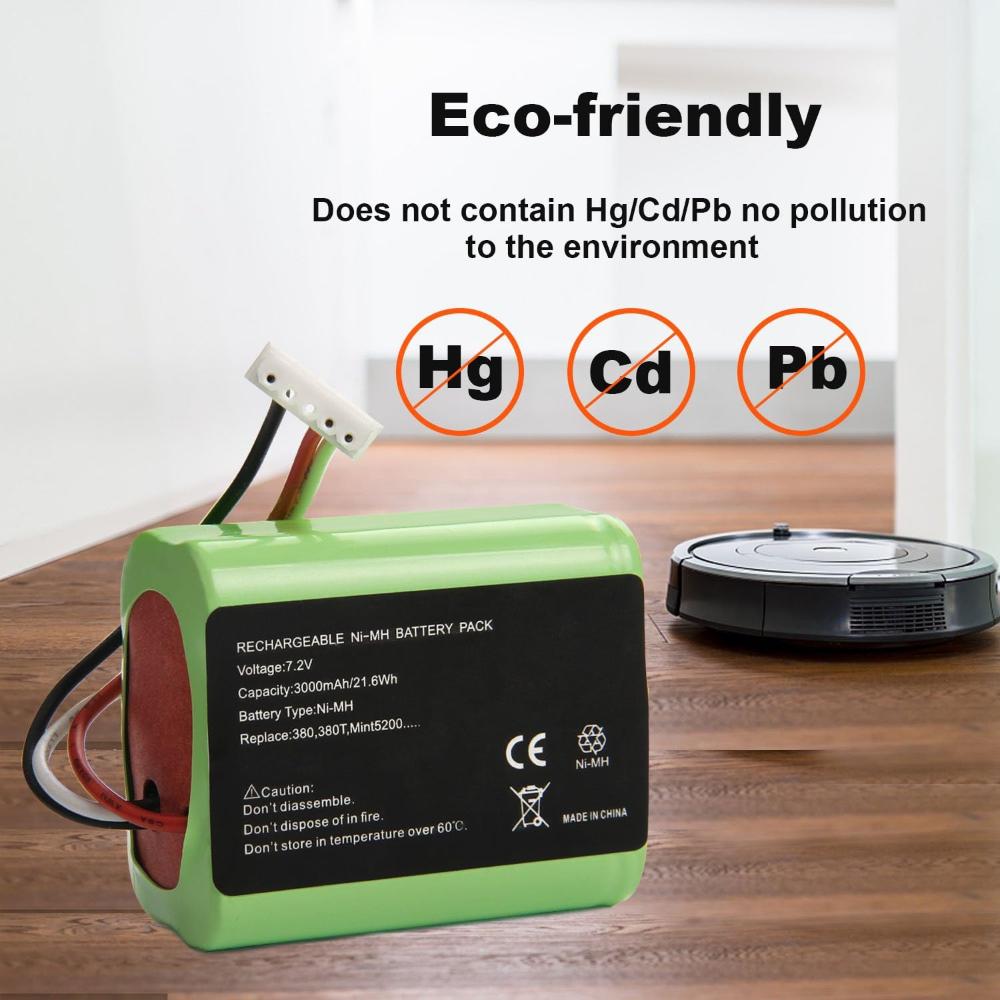 7.2V 3000mAh Ni-MH Battery Replacement for Braava 380 380T 390T Mint 5200 B Floor Mopping Robot 4409709 GPRHC202N026